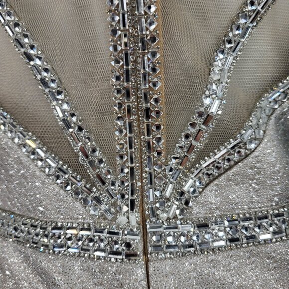 NWT~$490~SPLASH~10~CHAMPAGNE RHINESTONE SIDE SLIT MAXI EVENING GOWN PROM DRESS - Picture 13 of 16